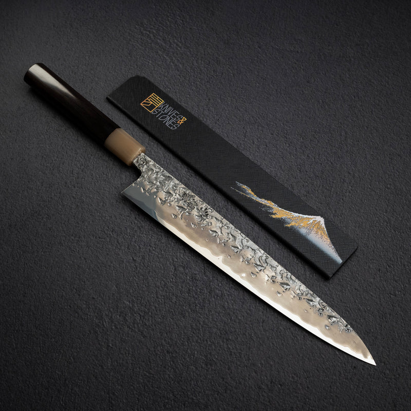 貴輔 x 新國 ATS34 筋引 鎚目 鏡面 霞 270mm w 刀套