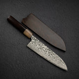 佐治武士 SG2 黑大馬士革三德刀 180mm 鐵木柄 + 非洲紫檀木鞘