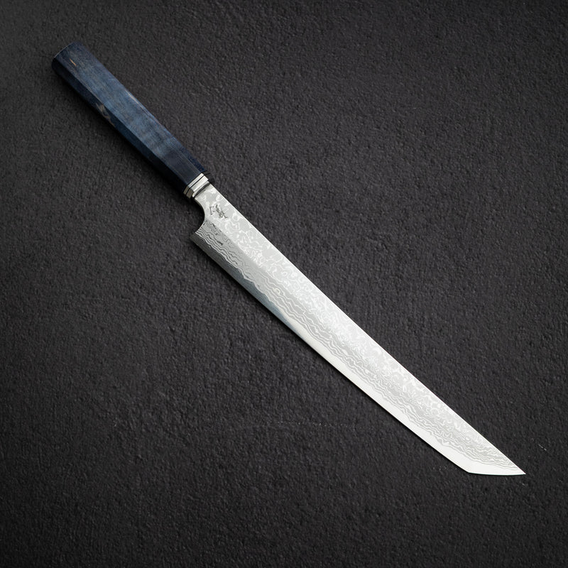 初心 x Yoshihiro Yauji Blue 2 大馬士革 270mm 先丸柳刃 舊庫存