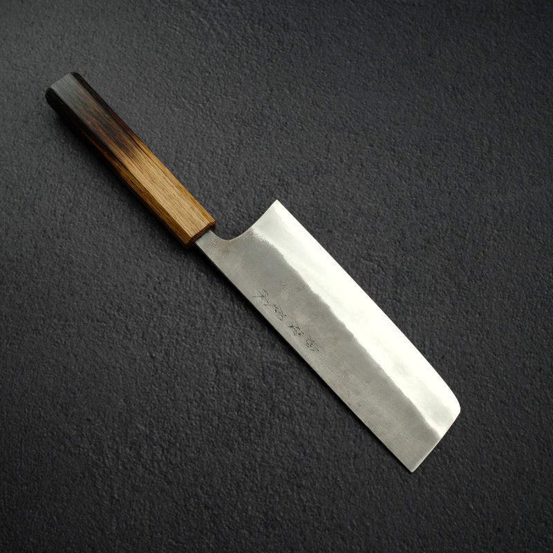 松原 青鋼二號 菜切刀 165mm 梨地 燒色 櫟木