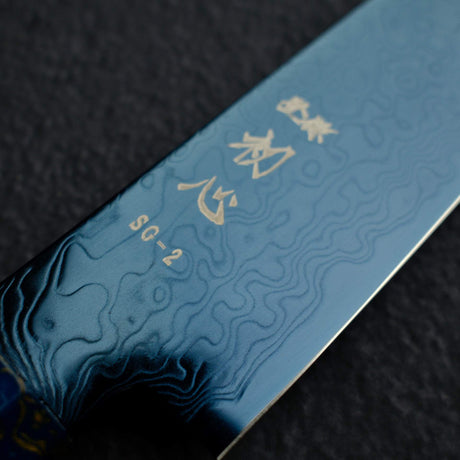 初心流冰SG2大馬士革藍色Petty 150mm，配有漆器手柄