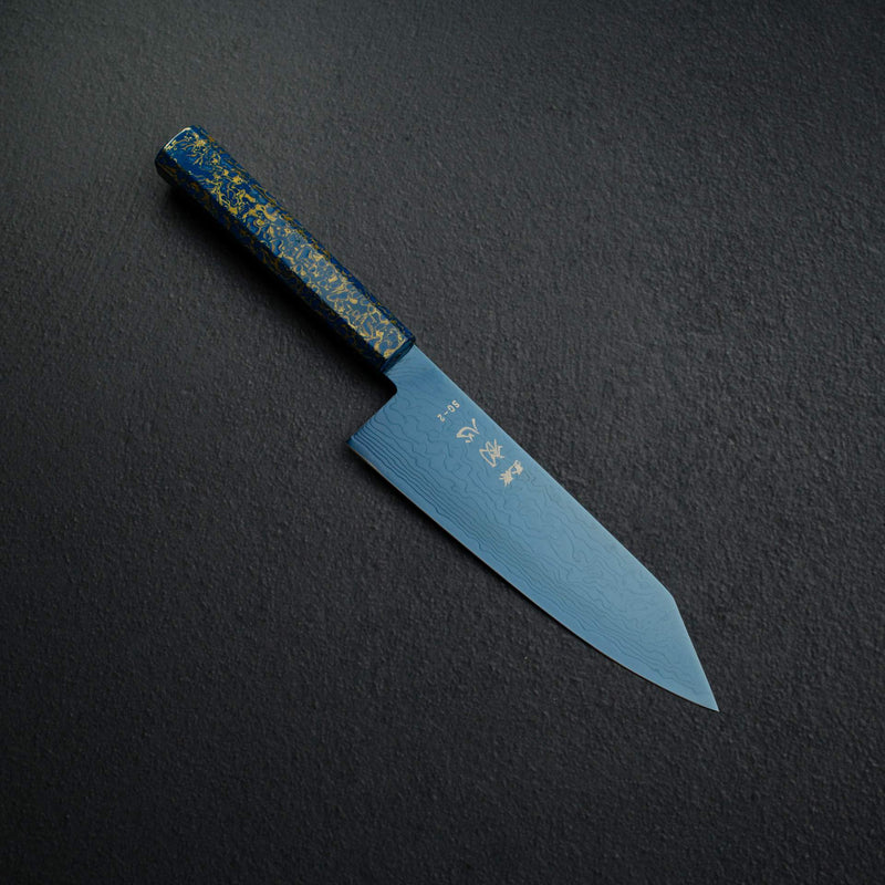 初心流冰SG2大馬士革藍色Bunka 180mm，配有漆器手柄