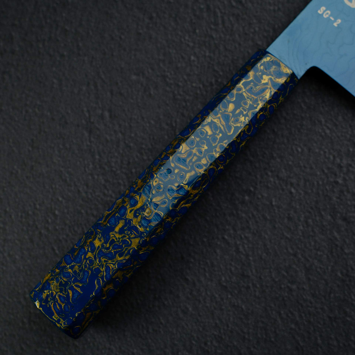 初心流冰SG2大馬士革藍色Bunka 180mm，配有漆器手柄