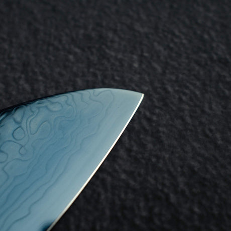 初心流冰SG2大馬士革藍色Santoku 180mm，配有漆器手柄