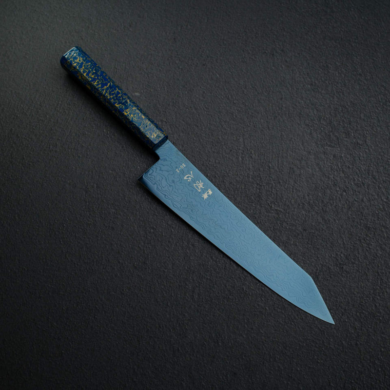 初心流冰SG2大馬士革藍色K-tip Gyuto 210mm，配有漆器手柄