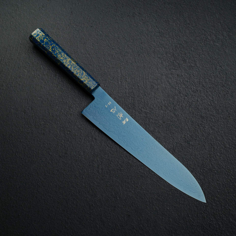 初心流冰SG2大馬士革藍色Gyuto 210mm漆器手柄，配有漆器手柄
