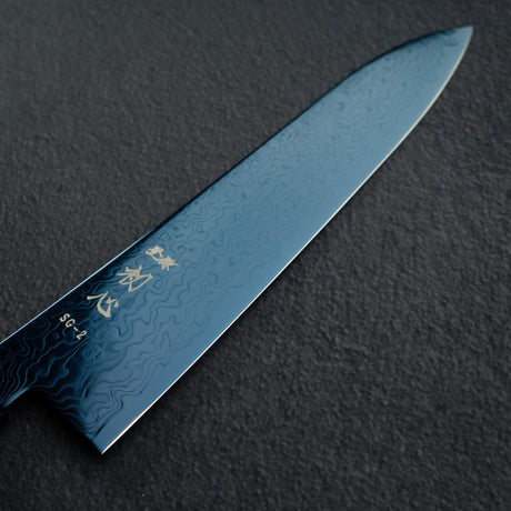 初心流冰SG2大馬士革藍色Gyuto 210mm漆器手柄，配有漆器手柄