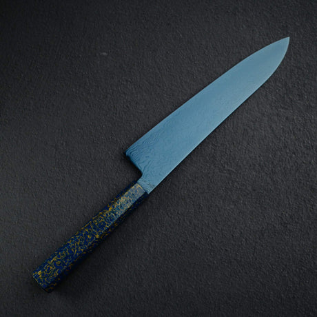 初心流冰SG2大馬士革藍色Gyuto 210mm漆器手柄，配有漆器手柄