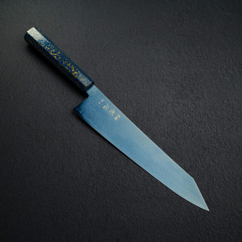 初心 龍鳳 SG2鋼 大馬士革 藍色 切付 牛刀 240mm 漆塗柄