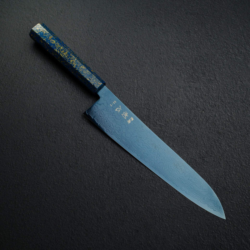 初心流冰SG2大馬士革藍色Gyuto 240mm，配有漆器手柄