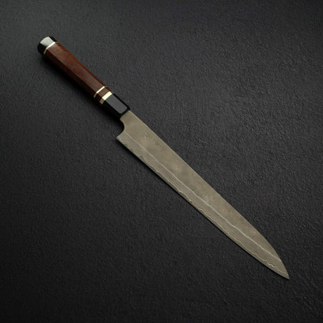 Nigara 銀三鋼 黑染大馬士革 筋引 300mm 三層隔片花梨瘤柄 附刀鞘