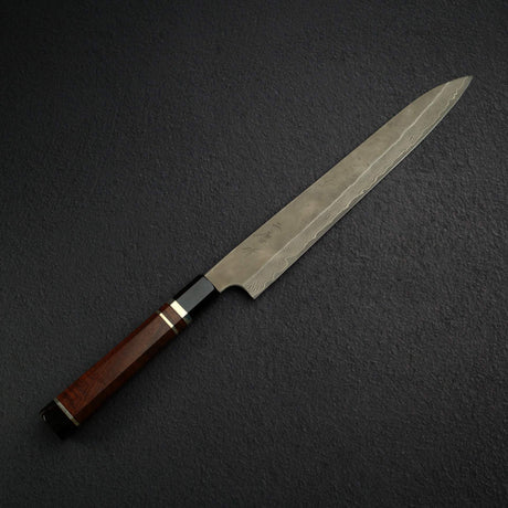 Nigara 銀三鋼 黑染大馬士革 筋引 300mm 三層隔片花梨瘤柄 附刀鞘