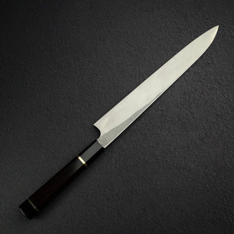 二唐 安門 青鋼二號「捻」扭紋大馬士革柳刃 270mm