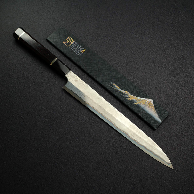 二唐 安門 青鋼二號 拋光「捻り」扭紋大馬士革柳刃 270mm