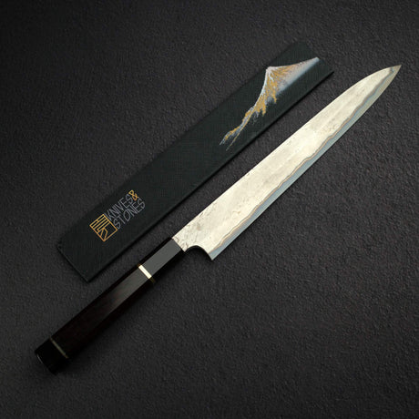 二唐 安門 青鋼二號 拋光「捻り」扭紋大馬士革柳刃 270mm