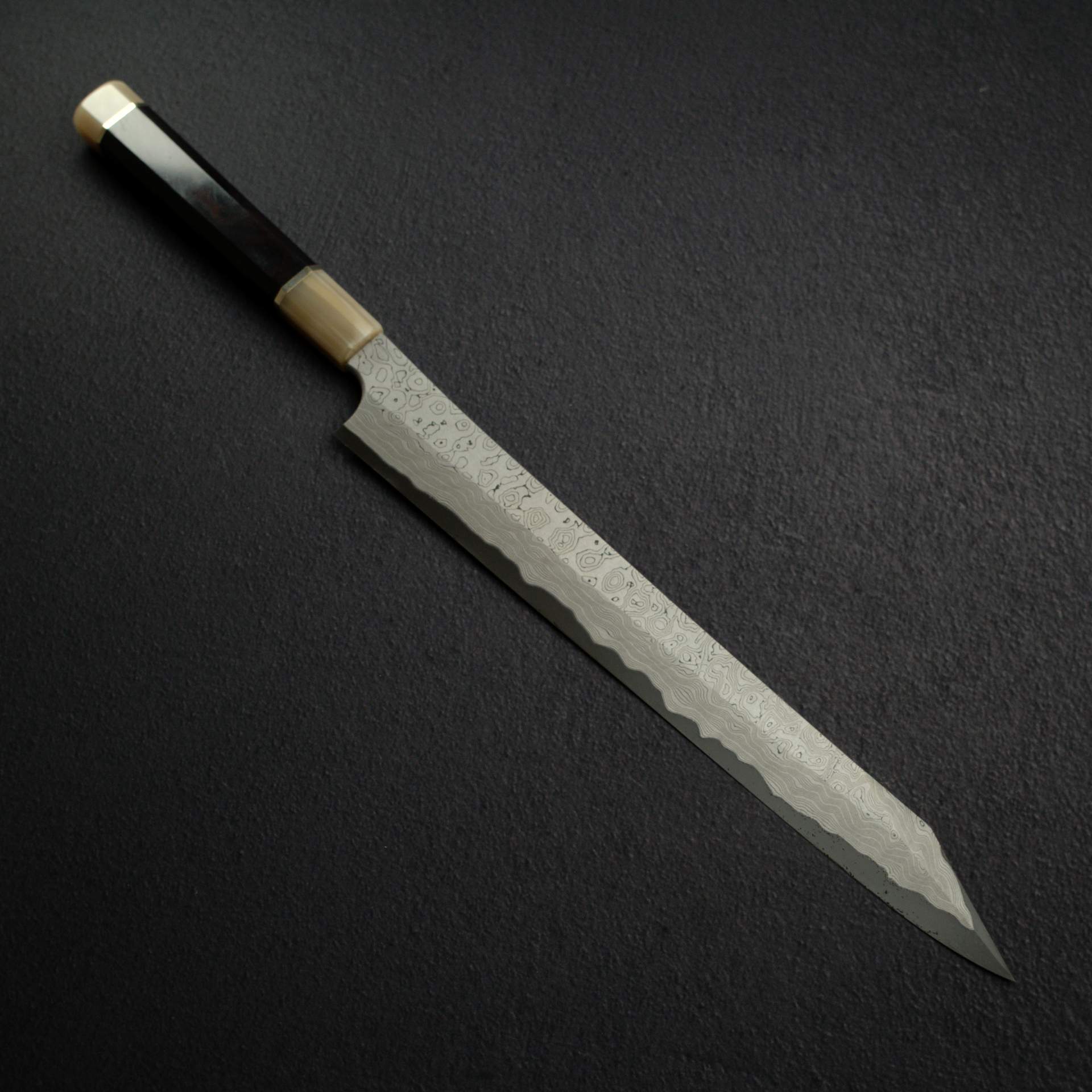 二唐暗紋黑染青鋼二號大馬士革切付柳刃330mm – Knives and Stones