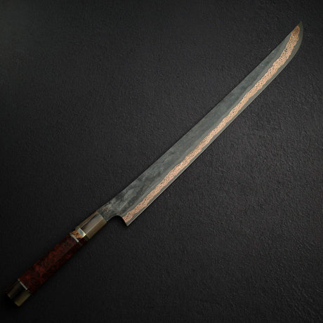 初心 x 二唐 Yorokobi SLD 鋼 大馬士革 筋引 450mm 花梨瘤 三層隔片柄 稀有款