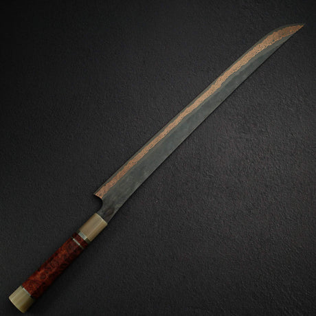 初心 x 二唐 Yorokobi SLD 鋼 大馬士革 筋引 450mm 花梨瘤 三層隔片柄 稀有款