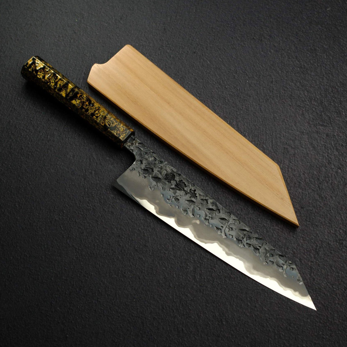 Kisuke x Xinguo Blue 1 Tsuchime K-tip Gyuto 210mm w/ Saya & Urushi Handle