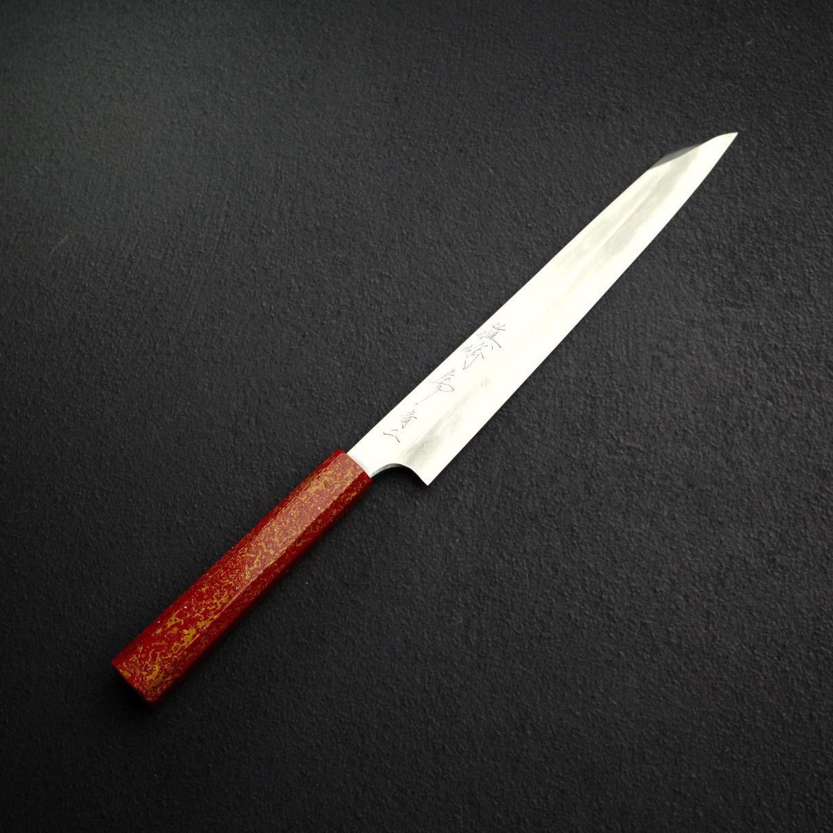 真崎 青鋼二號 鏡面 切付柳刃 240mm 附漆塗刀柄與護手