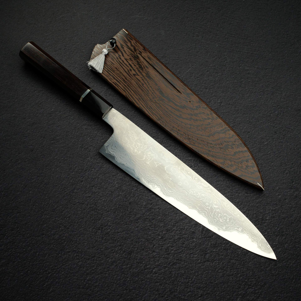 Hatsukokoro Komorebi Blue 1 Damascus Gyuto 240mm w/ Saya, Un-engraved
