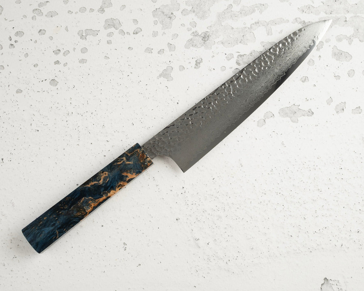 Starry Slim 八角柄 Blue Mono Birch Burl handle mounted on knife