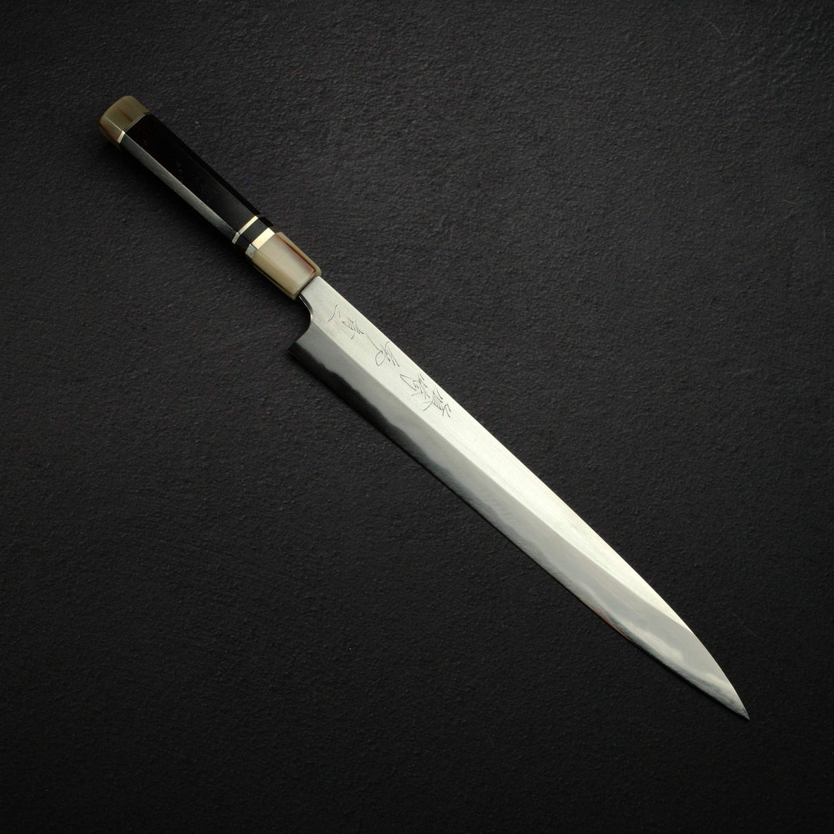 真崎 青鋼二號 鏡面 柳刃 300mm 附三層間隔黑檀木手柄及刀鞘