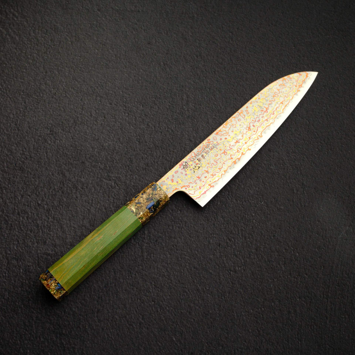 Hatsukokoro Kujaku V-Toku-2 Santoku 180mm Rainbow Damascus Finish