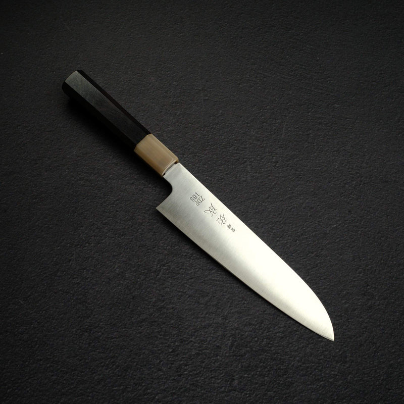 佑成 ZDP-189 髮絲紋三德刀 195mm，黑檀木柄搭配淺色／大理石紋口金