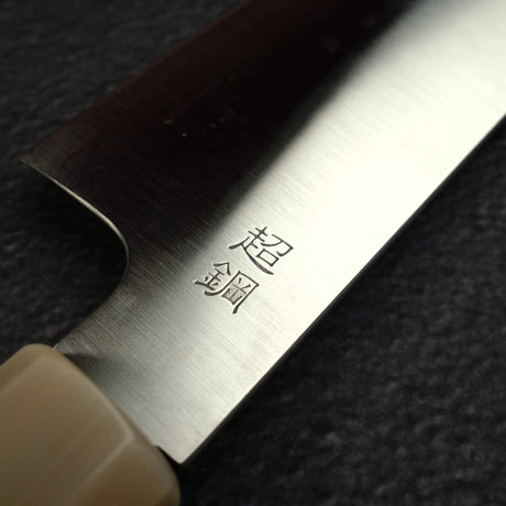 佑成 ZDP-189 髮絲紋三德刀 195mm，黑檀木柄搭配淺色／大理石紋口金