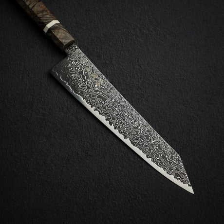 初心 流冰 SG2鋼 / SG2粉末高速鋼 黑 大馬士革 切付 牛刀 240mm 樺木
