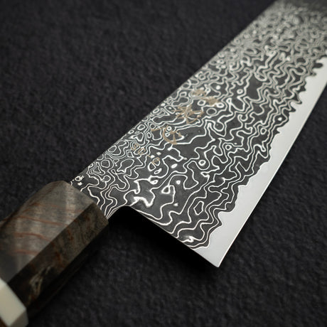 初心 流冰 SG2鋼 / SG2粉末高速鋼 黑 大馬士革 切付 牛刀 240mm 樺木