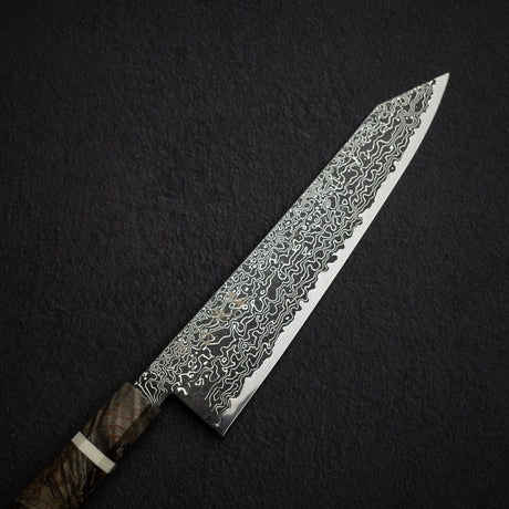 初心 流冰 SG2鋼 / SG2粉末高速鋼 黑 大馬士革 切付 牛刀 240mm 樺木