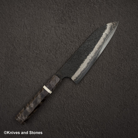 Hatsukokoro Itadaki Blue2 &amp; White2 雙核大馬士革 Tsushime Santoku 180 mm 帶 Saya