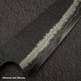 Hatsukokoro Itadaki Blue2 &amp; White2 雙核大馬士革 Tsushime Santoku 180 mm 帶 Saya