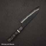 Hatsukokoro Itadaki Blue2 &amp; White2 雙核大馬士革 Tsushime Santoku 180 mm 帶 Saya