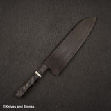 Hatsukokoro Itadaki Blue2 &amp; White2 雙核大馬士革 Tsushime Santoku 180 mm 帶 Saya