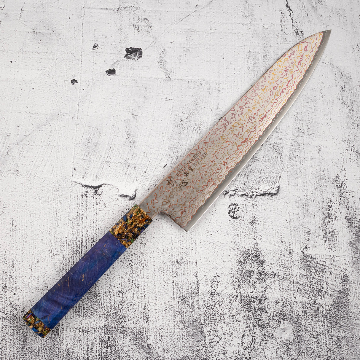 Hatsukokoro Kujaku V-Toku-2 Gyuto 240mm 彩虹大馬士革飾面