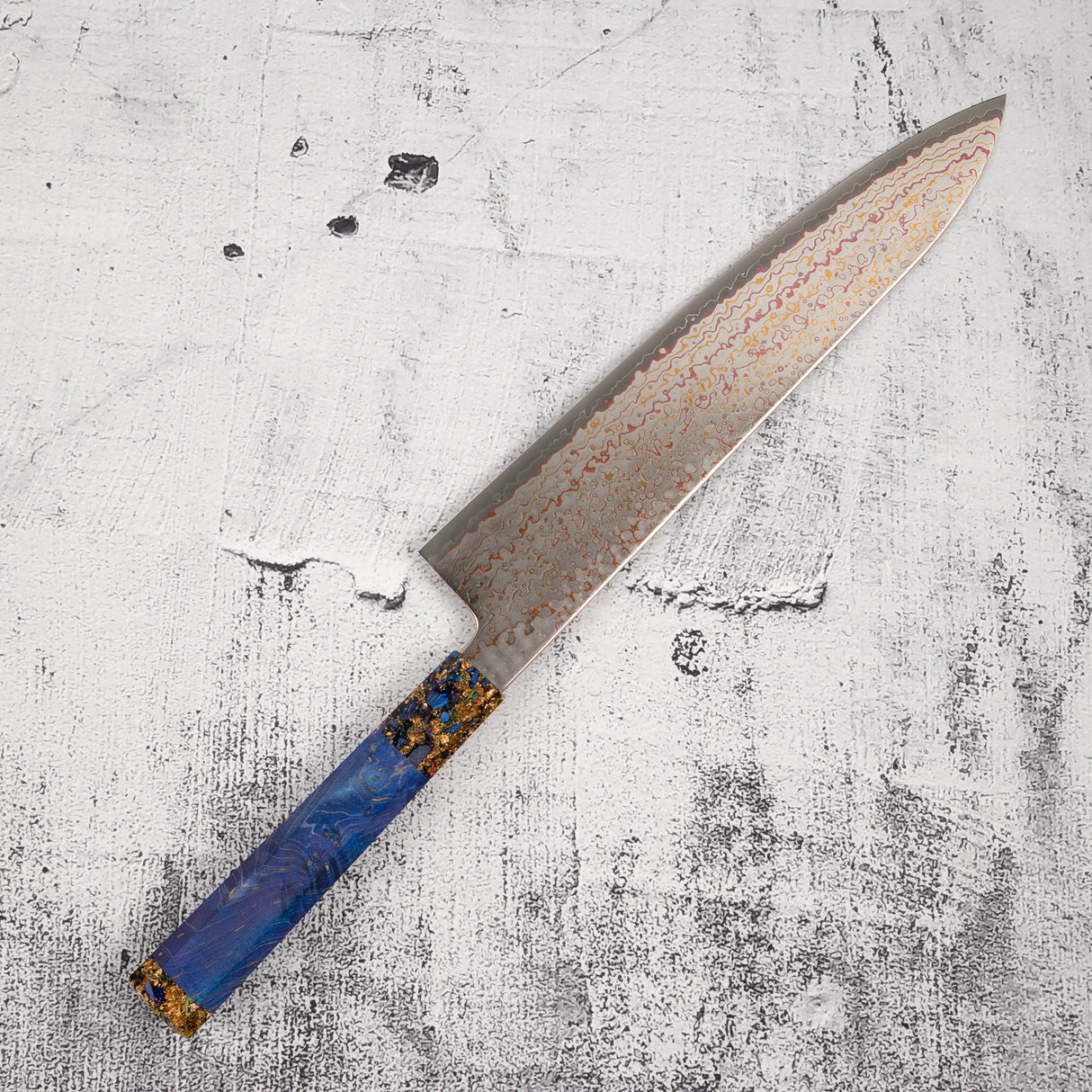 Hatsukokoro Kujaku V-Toku-2 Gyuto 240mm 彩虹大馬士革飾面