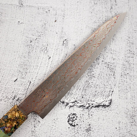 Hatsukokoro Kujaku V-Toku-2 Petty 150mm Rainbow Damascus Finish Green