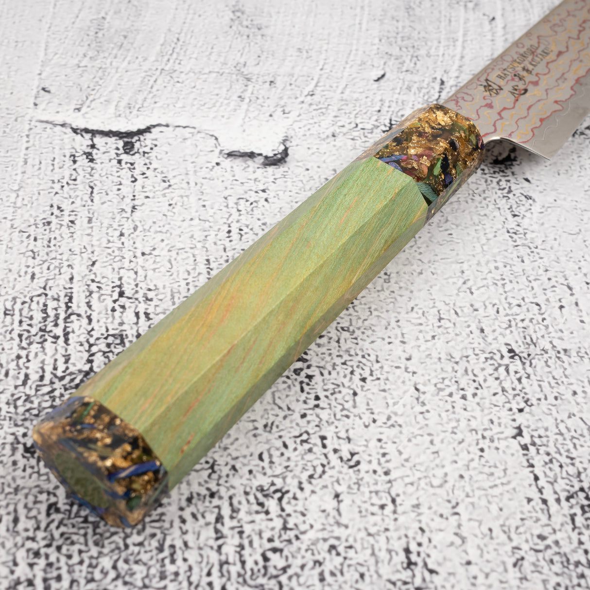 Hatsukokoro Kujaku V-Toku-2 Petty 150mm Rainbow Damascus Finish Green