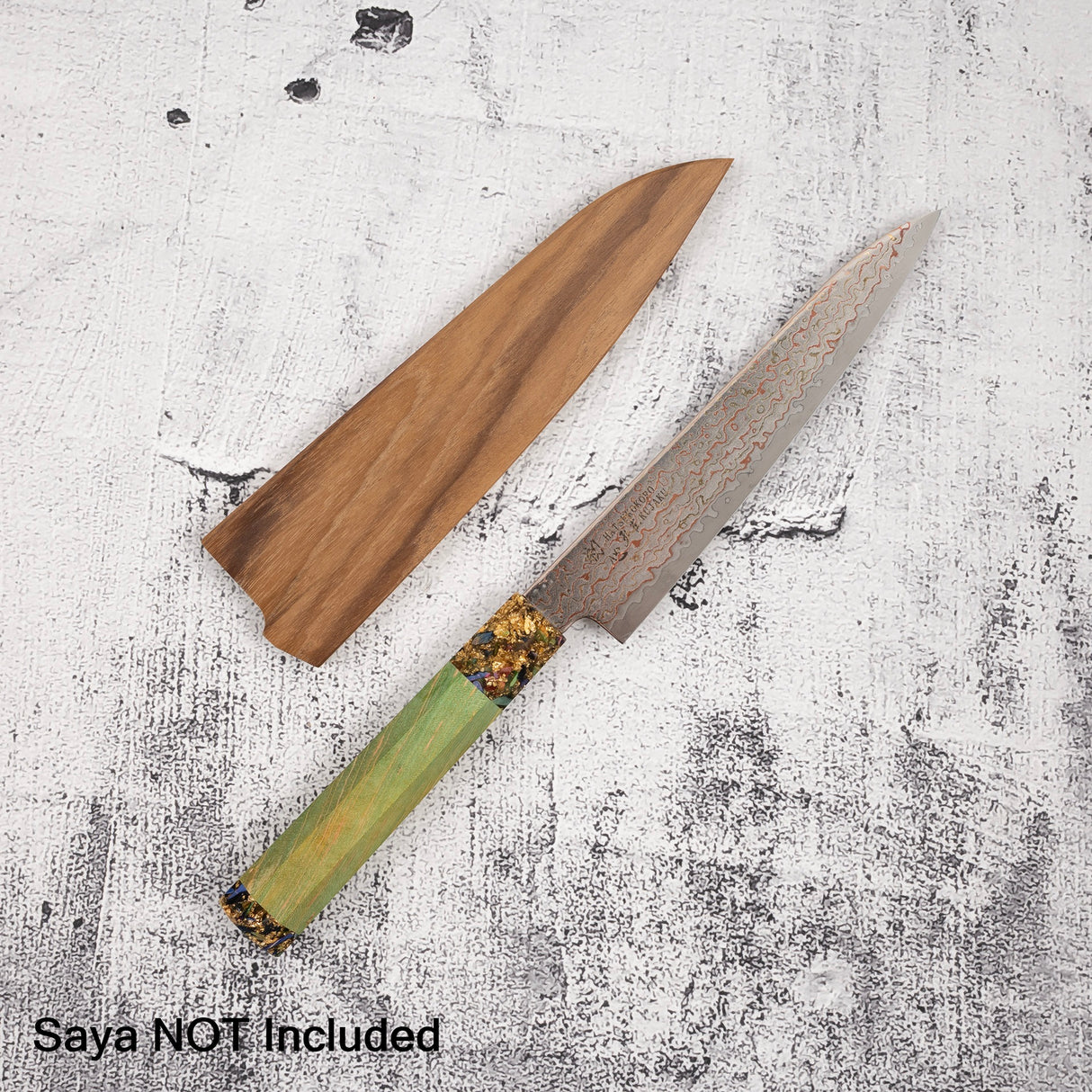 Hatsukokoro Kujaku V-Toku-2 Petty 150mm Rainbow Damascus Finish Green