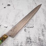 Hatsukokoro Kujaku V-Toku-2 Sujihiki 270mm Rainbow Damascus Finish Green