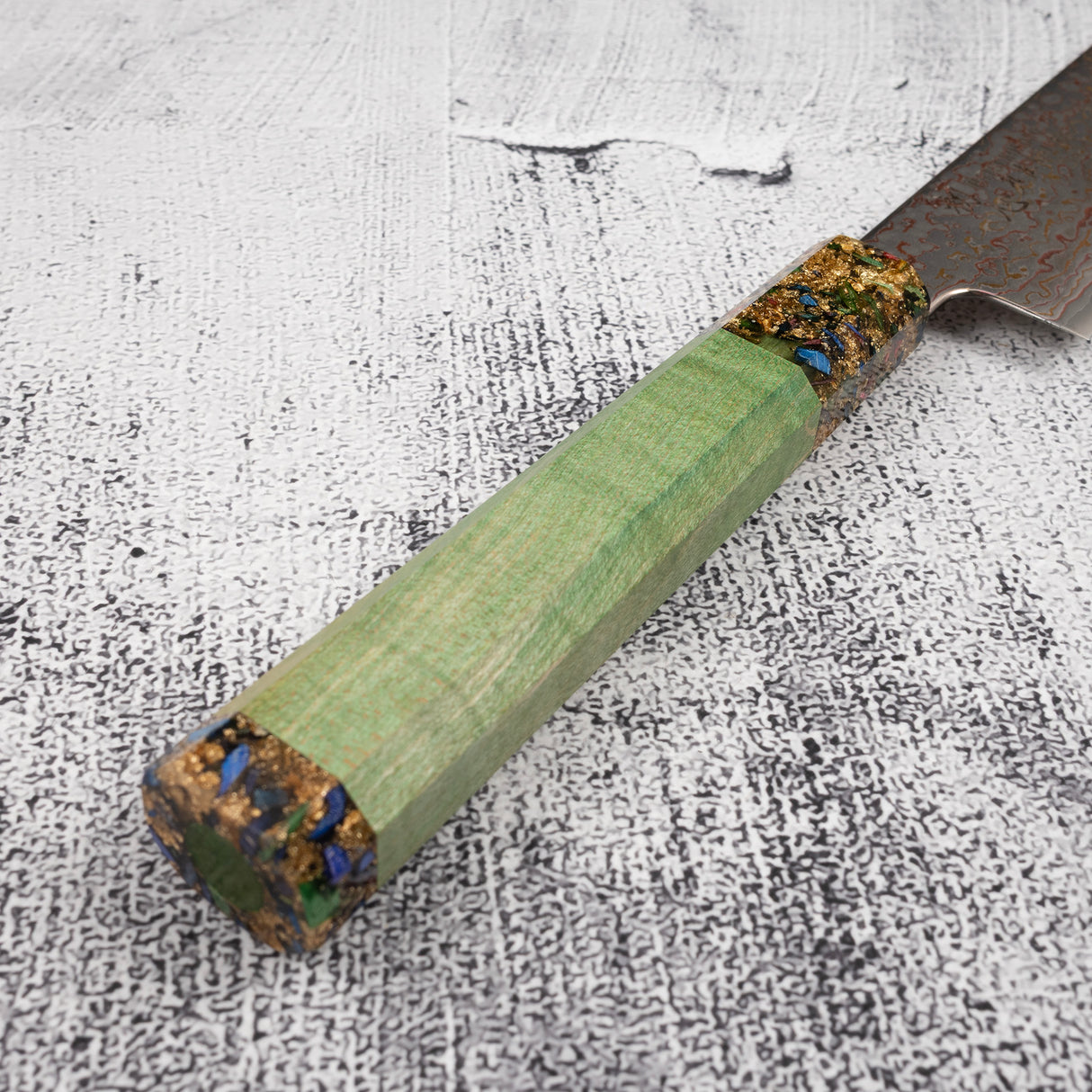 Hatsukokoro Kujaku V-Toku-2 Sujihiki 270mm Rainbow Damascus Finish Green