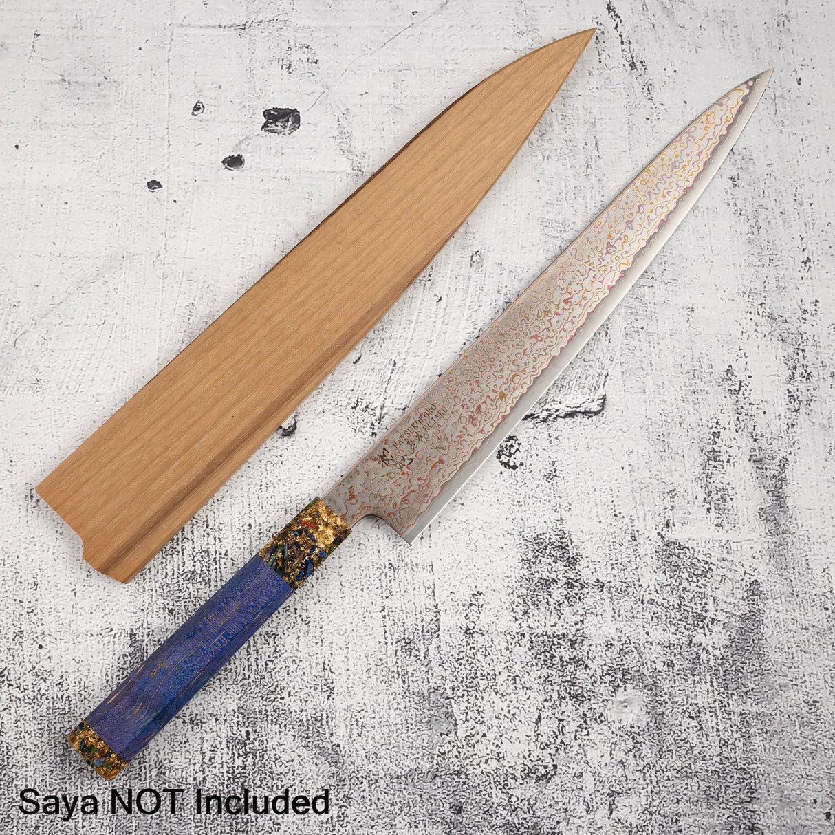 Hatsukokoro Kujaku V-Toku-2 Sujihiki 270mm Rainbow Damascus Finish