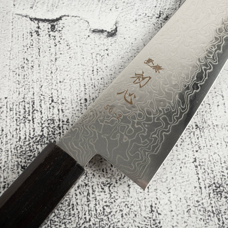 初心 流冰 SG2鋼 / SG2粉末高速鋼 大馬士革 切付 牛刀 210mm 黑檀木 柄