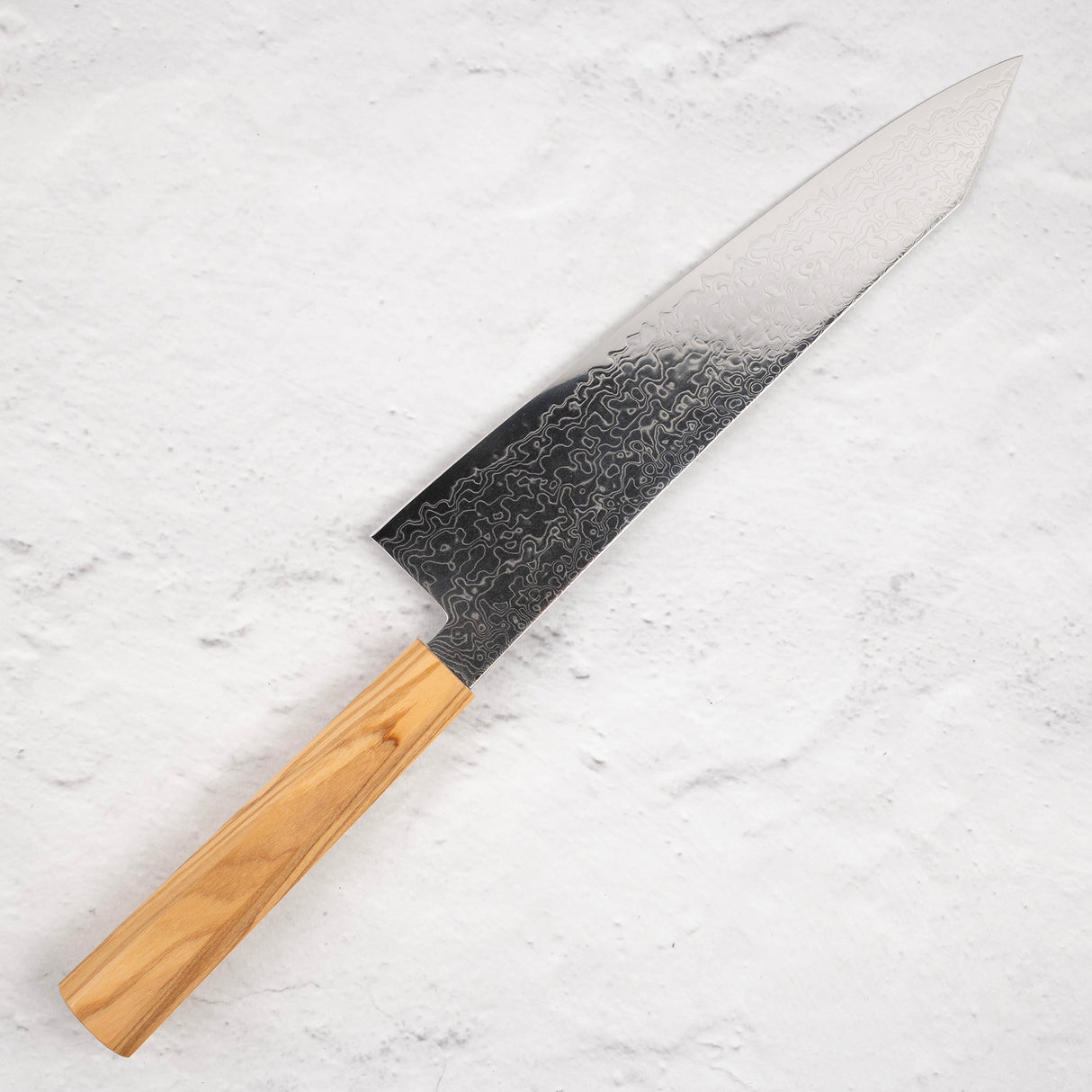Hatsukokoro Ryuhyo SG2 Damascus K tip Gyuto 240mm Saya Included, Olivewood Handle