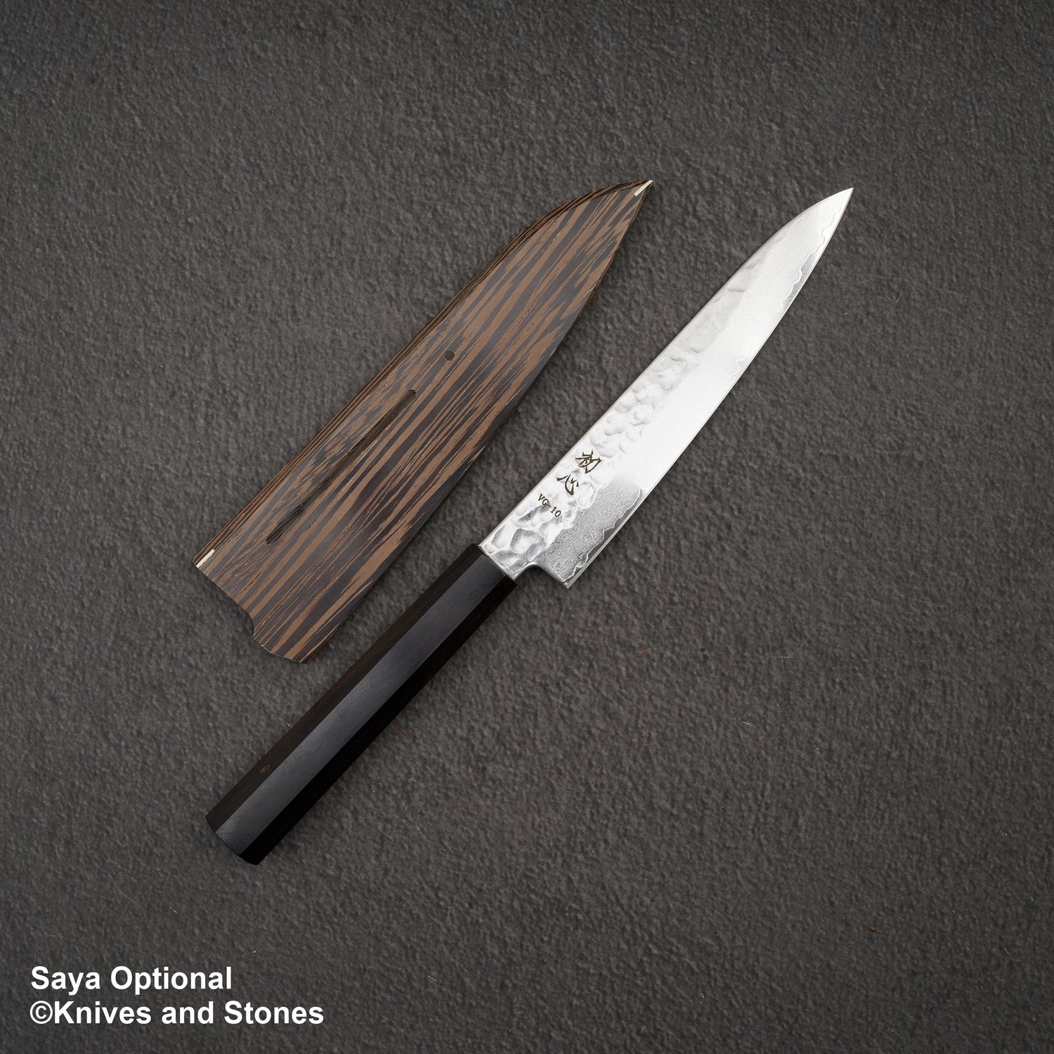 Hatsukokoro Hayabusa VG10 Damascus Tsuchime Petty 150mm Ebony Handle