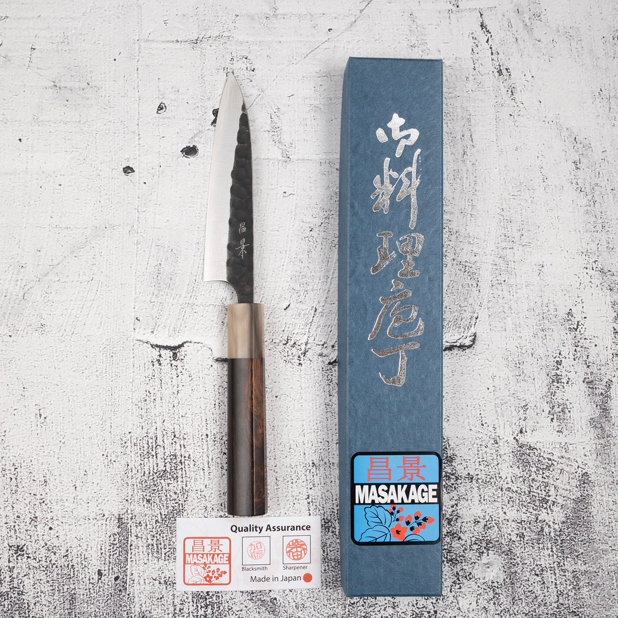 Masakage Koishi AS Petty 120mm, Aogami Super Kurouchi Tsuchime K&S Hearted-shaped Ironwood Handle