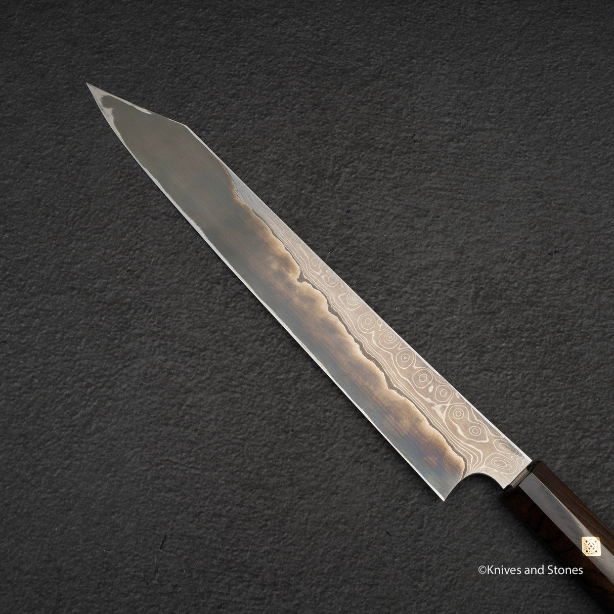 Nigara Anmon Kurozome Blue 2 Damascus Kiritsuke Yanagiba 270mm